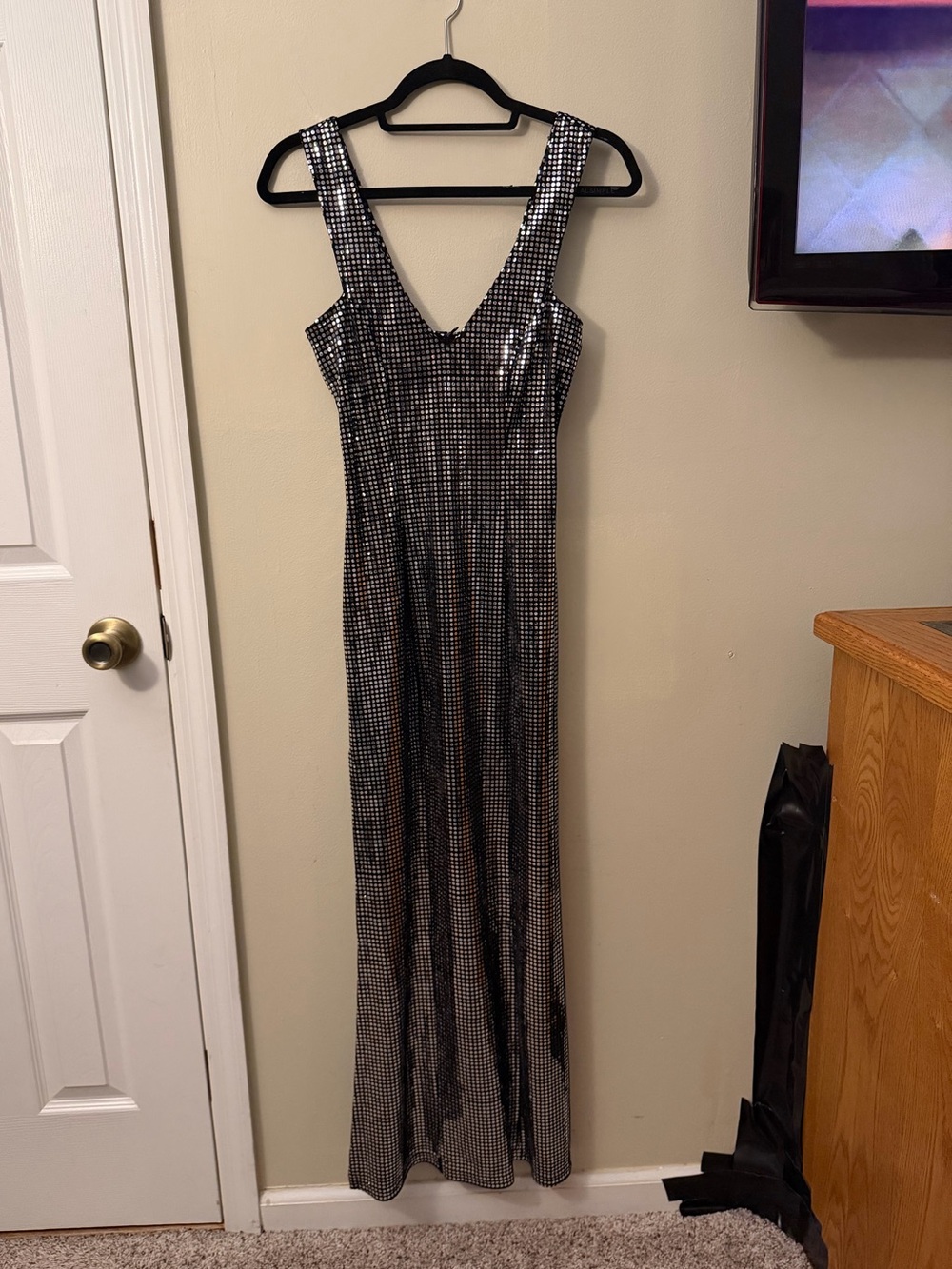 Vintage Lip Service Los Angeles Silver Mirror Disc Maxi Dress Goth Clubwear - Picture 3 of 8